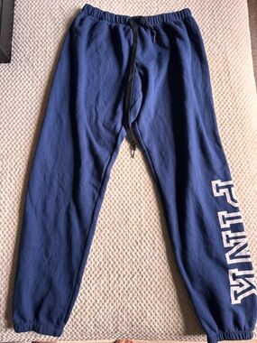 PINK Victoria's Secret Navy Blue Jogger Bottoms with White Logo